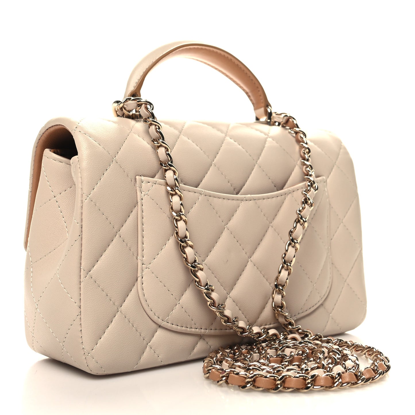 Lambskin Quilted Bi-Color Mini Top Handle Rectangular Flap Ecru Dark Beige