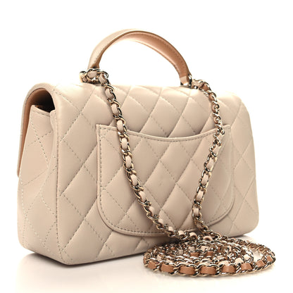 Chanel Lambskin Quilted Bi-Color Mini Top Handle Rectangular Flap Ecru Dark Beige 4 of 11