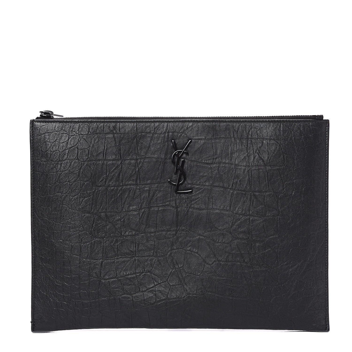 Saint Laurent Calfskin Crocodile Embossed Monogram iPad Case Black 1 of 9