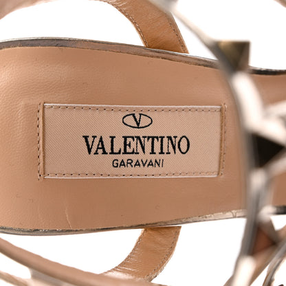 Valentino Garavani Metallic Pebbled Calfskin Patent Rockstud Ankle Strap 65mm Pumps 36.5 Sasso 8 of 13