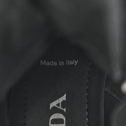 Prada Vitello Lux Nylon Metal Triangle Logo Monolith Pouch Pocket 55mm Tall Combat Boots 36 Black 9 of 11
