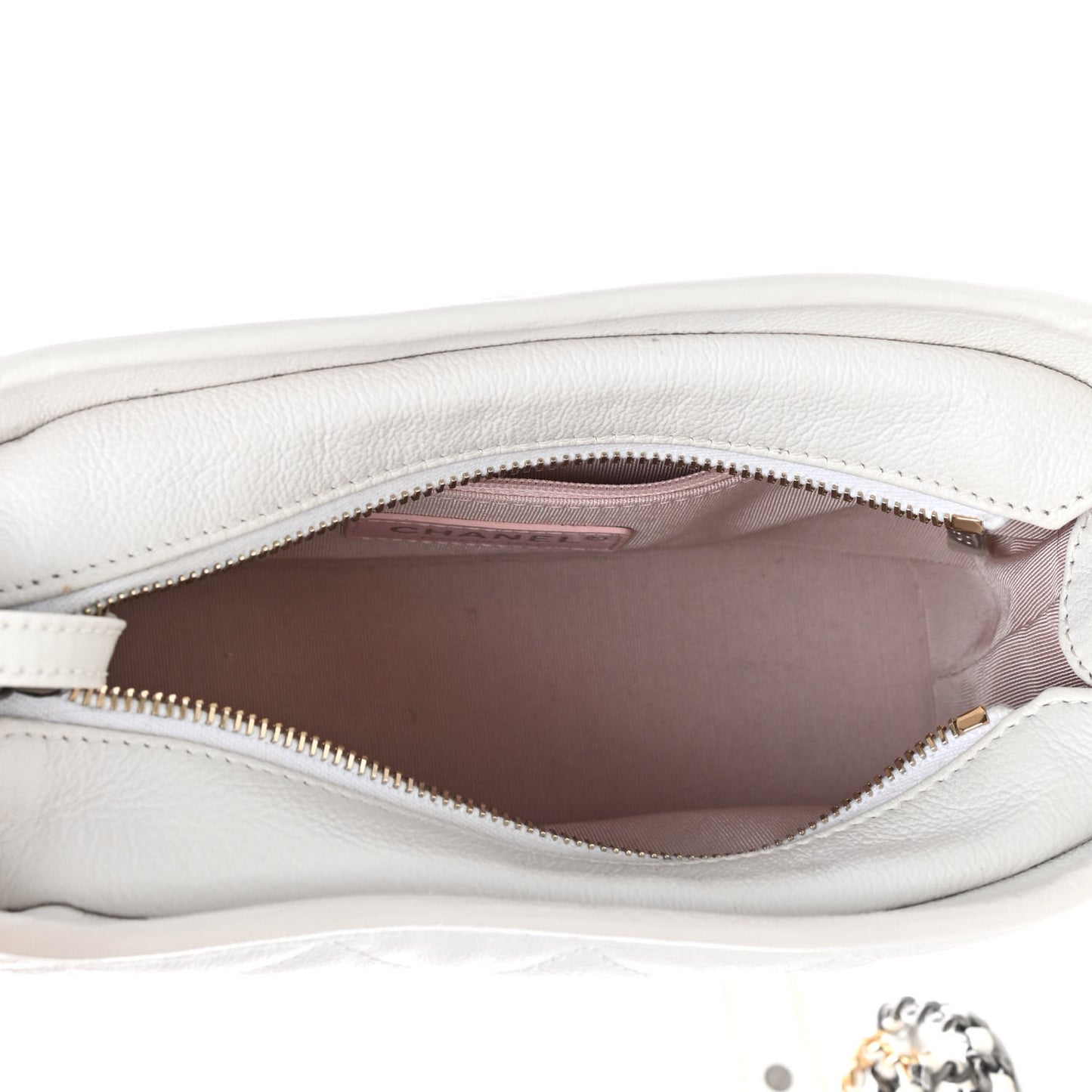 Patent Goatskin Quilted Small Gabrielle Hobo White