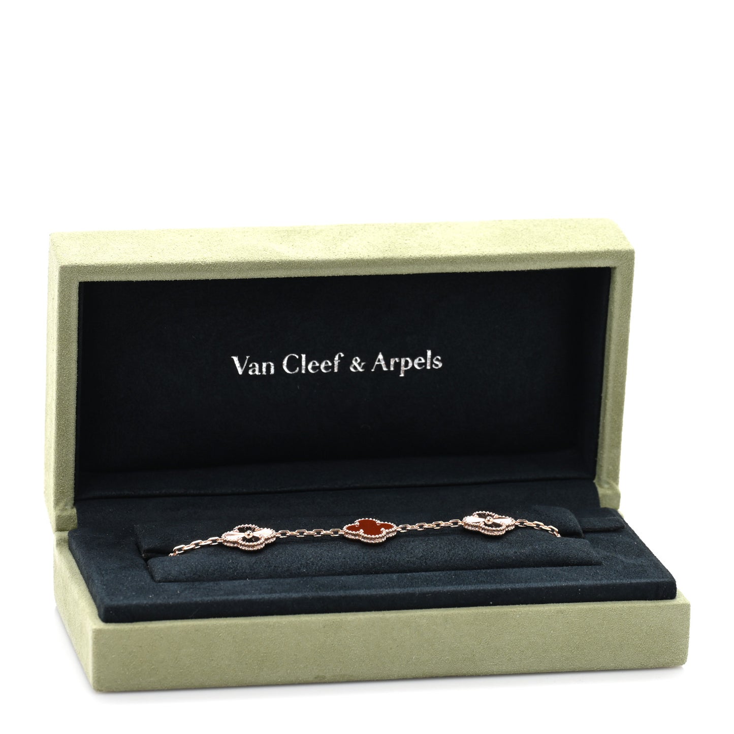18K Rose Gold Carnelian 5 Motifs Guilloche Vintage Alhambra Bracelet