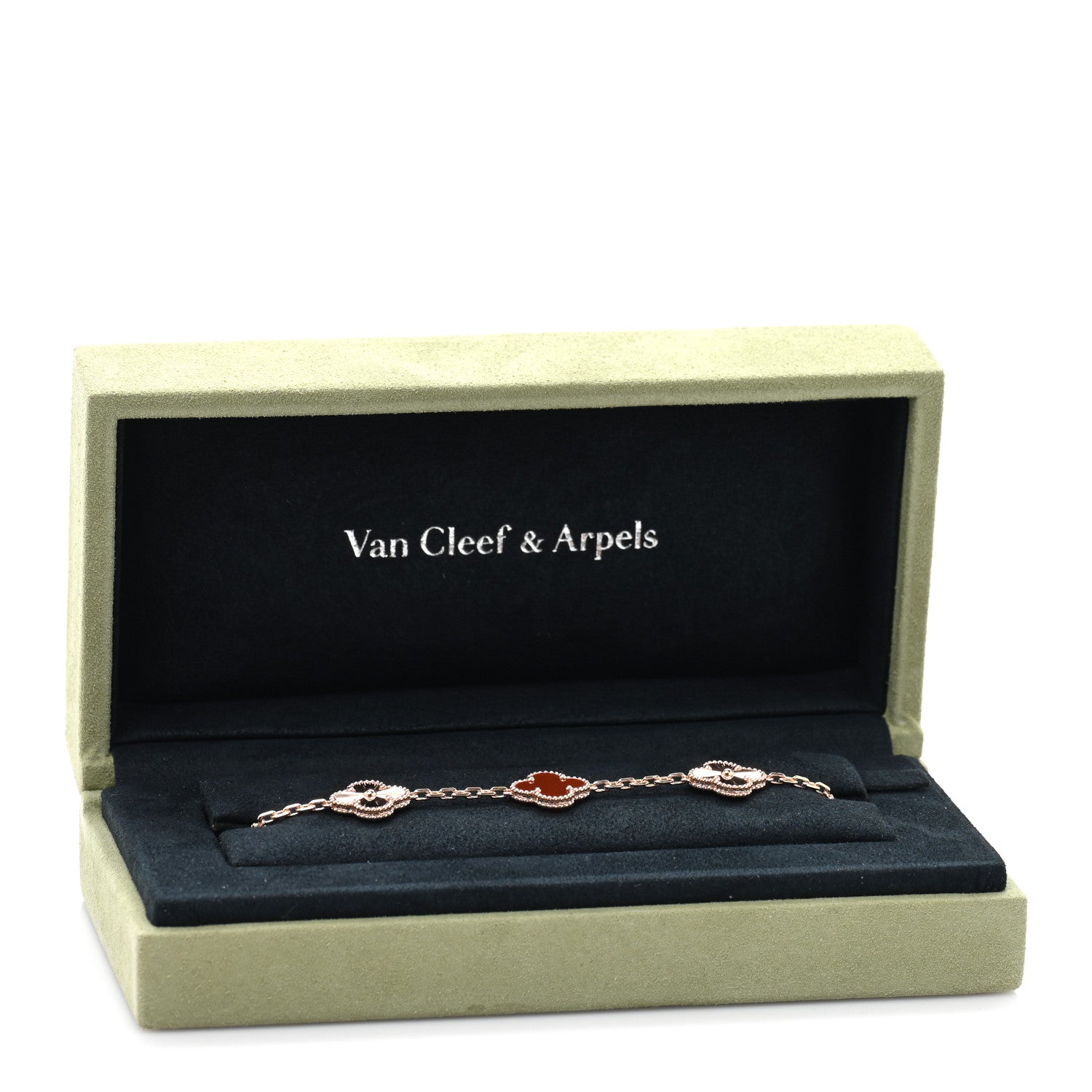 Van Cleef & Arpels 18K Rose Gold Carnelian 5 Motifs Guilloche Vintage Alhambra Bracelet 4 of 4