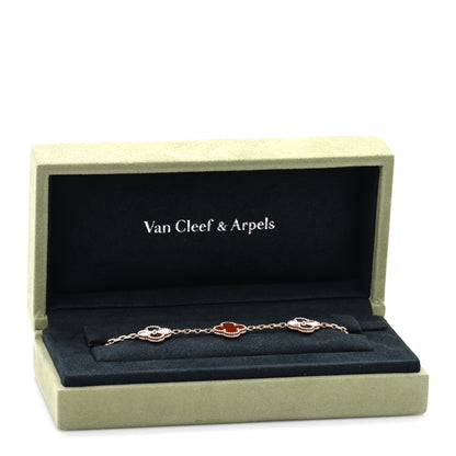 Van Cleef & Arpels 18K Rose Gold Carnelian 5 Motifs Guilloche Vintage Alhambra Bracelet 4 of 4