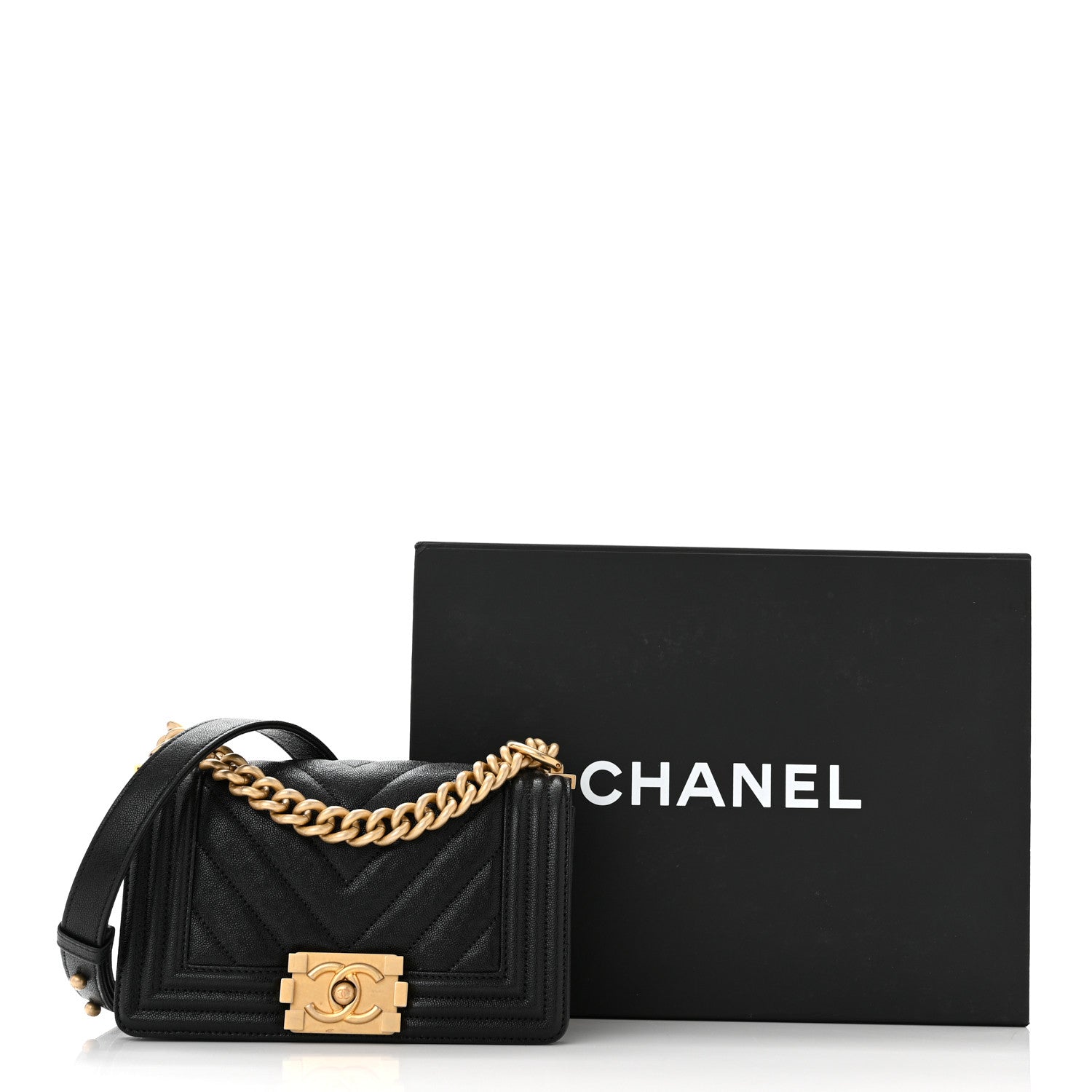 Chanel Caviar Chevron Quilted Small Boy Flap Black 11 of 11