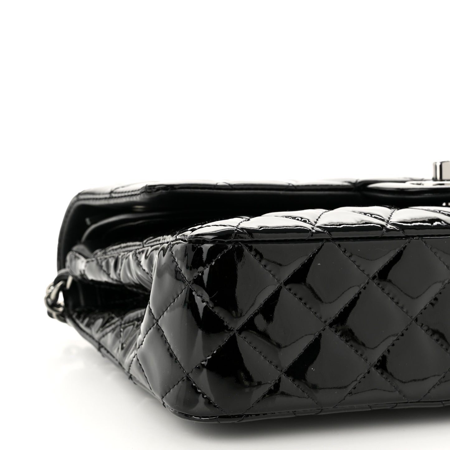 Patent Quilted Medium Double Flap Black