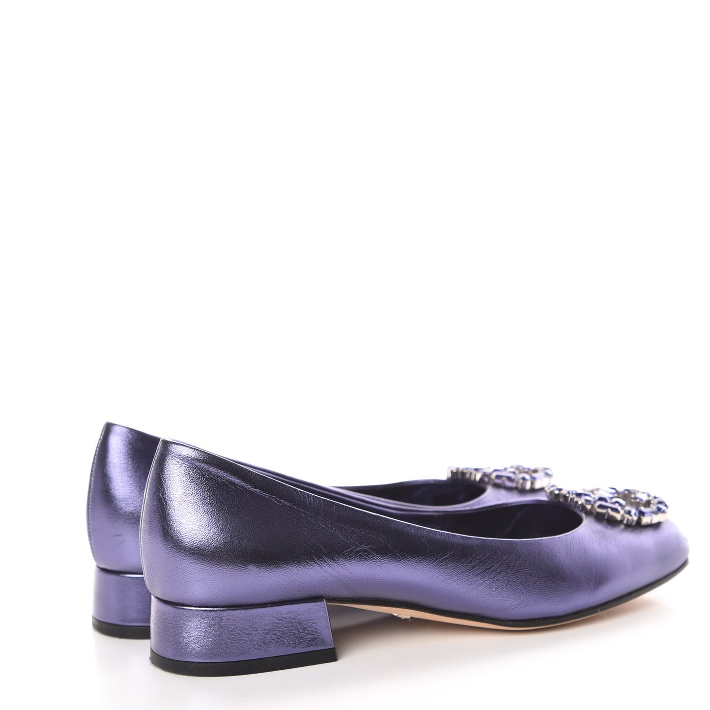 Metallic Nappa Crystal Interlocking G Mid Heel Pumps 35.5 Blue