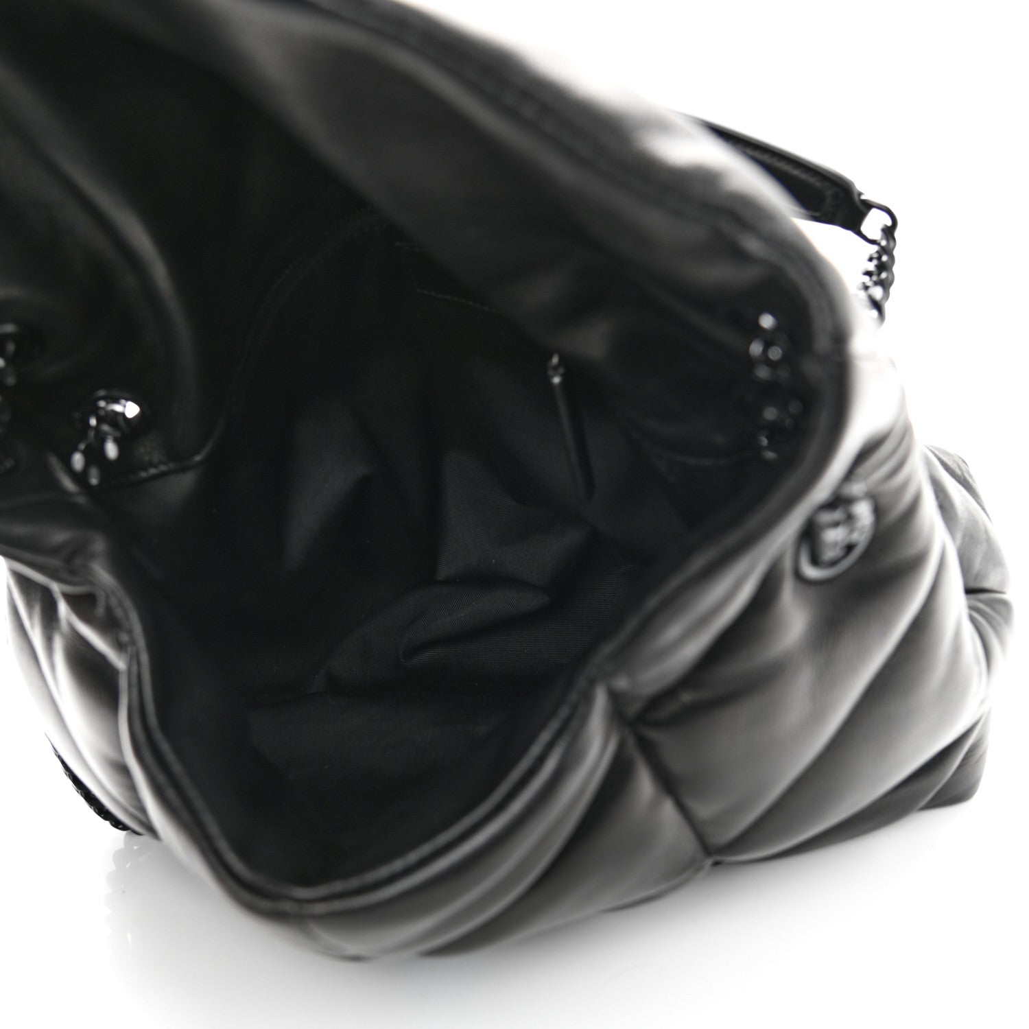 Saint Laurent Lambskin Quilted Medium Loulou Puffer Monogram Chain Satchel Black 5 of 11