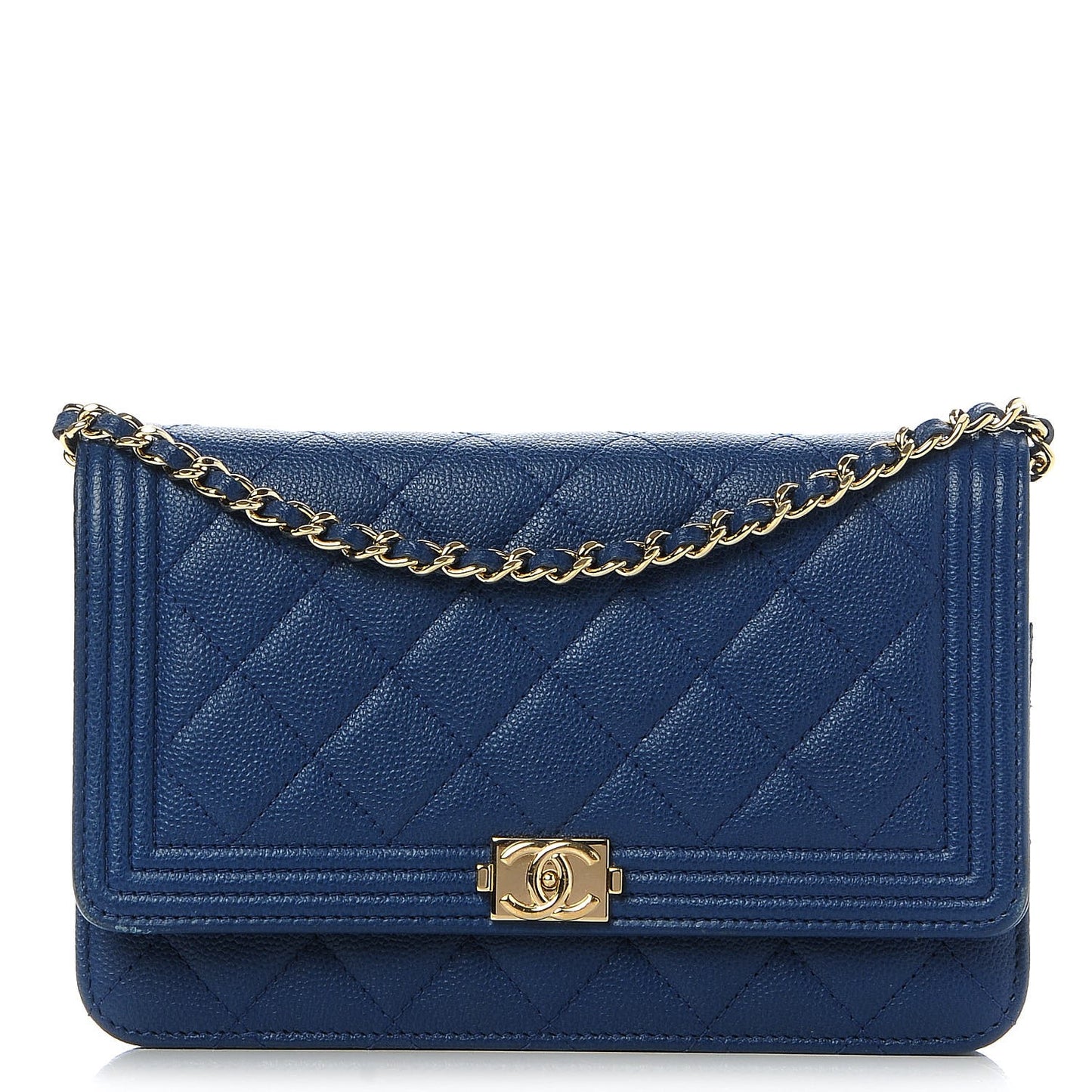 Caviar Quilted Boy Wallet On Chain WOC Dark Blue