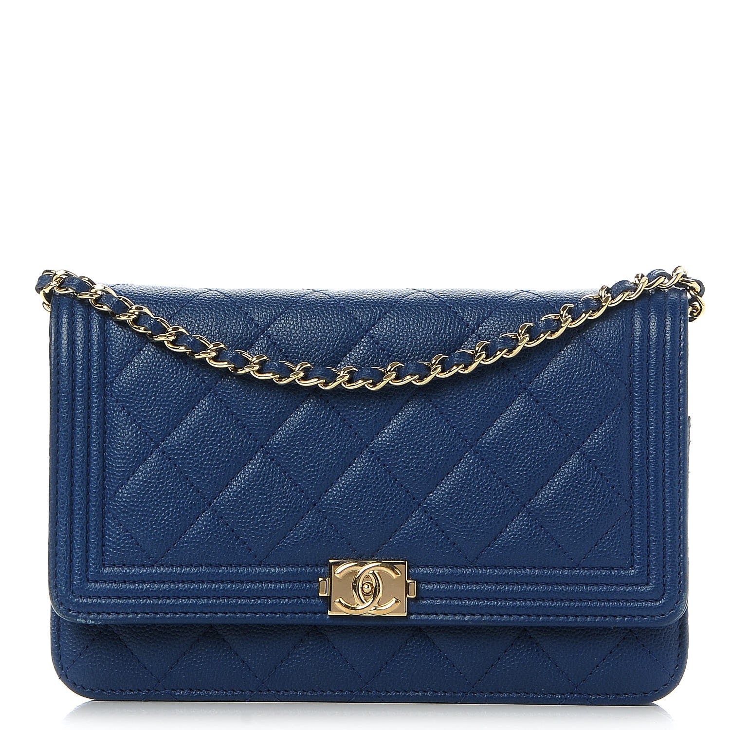 Chanel Caviar Quilted Boy Wallet On Chain WOC Dark Blue 1 of 9