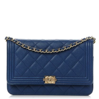 Chanel Caviar Quilted Boy Wallet On Chain WOC Dark Blue 1 of 9