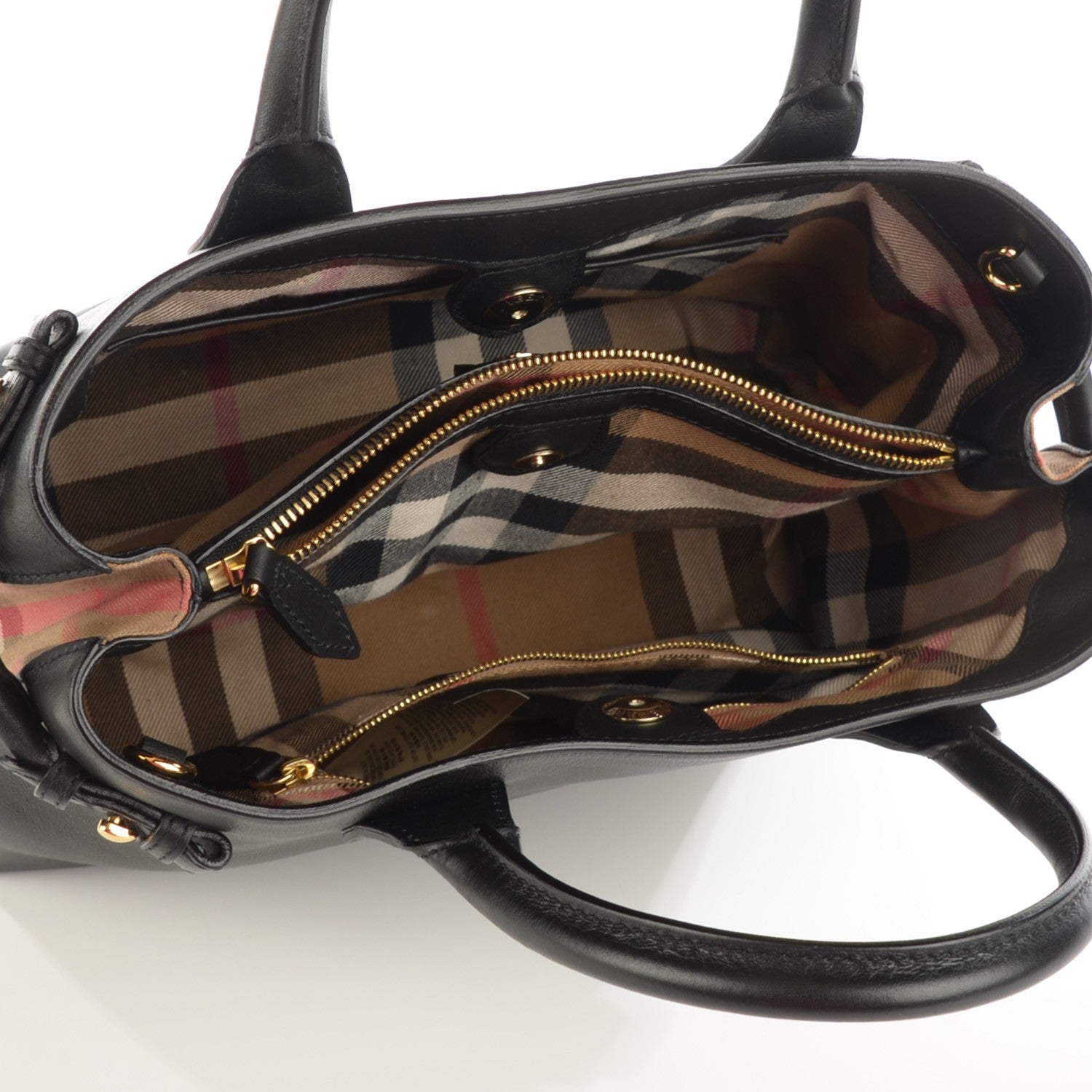 Burberry Grainy Calfskin House Check Medium Banner Tote Black 5 of 8