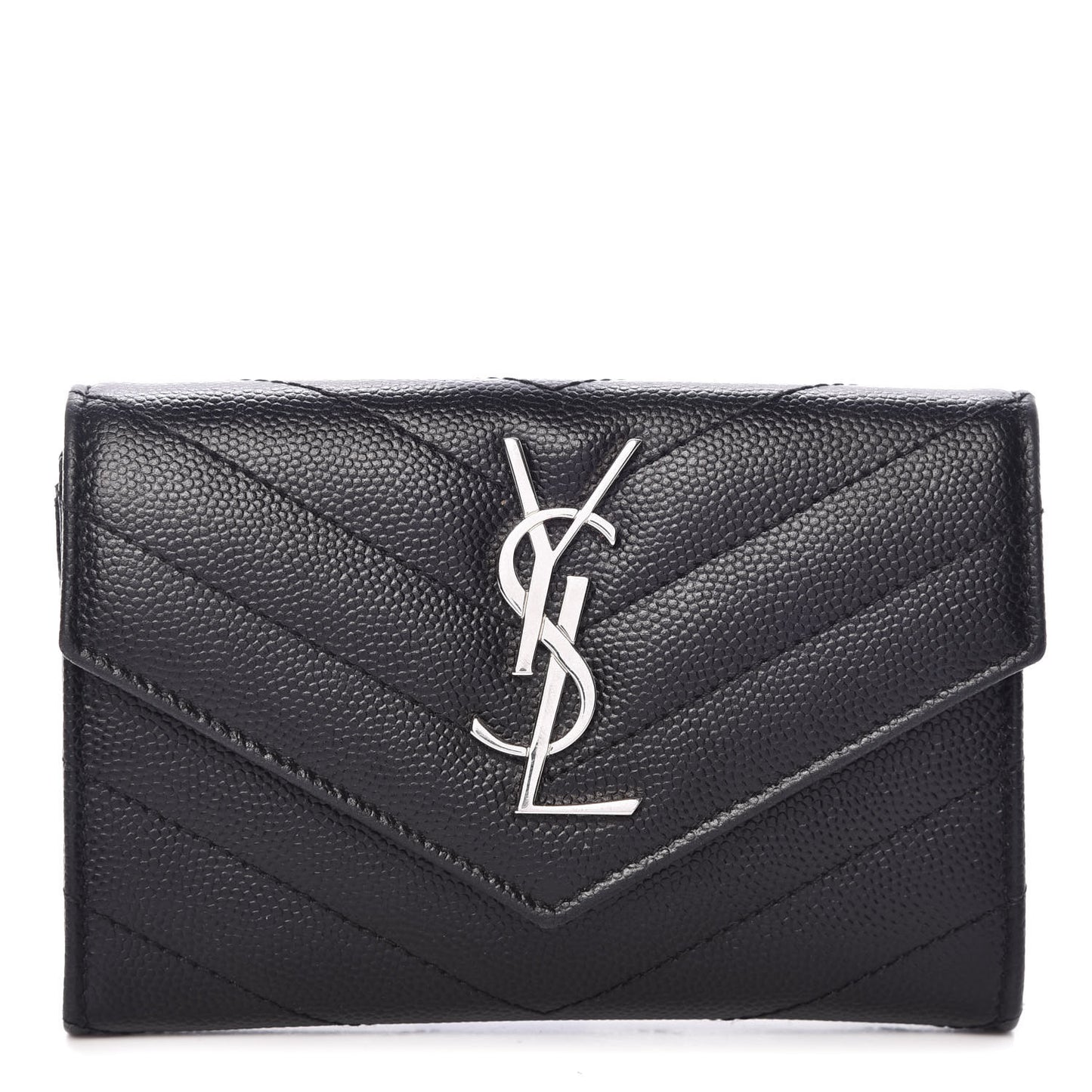 Grain De Poudre Matelasse Chevron Small Monogram Envelope Wallet Black