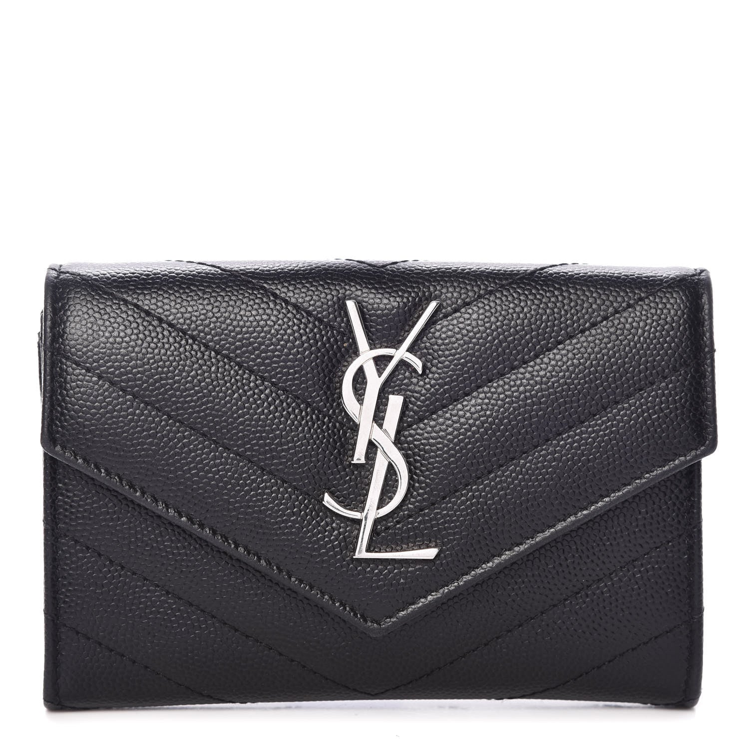 Saint Laurent Grain De Poudre Matelasse Chevron Small Monogram Envelope Wallet Black 1 of 16