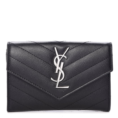 Saint Laurent Grain De Poudre Matelasse Chevron Small Monogram Envelope Wallet Black 1 of 16