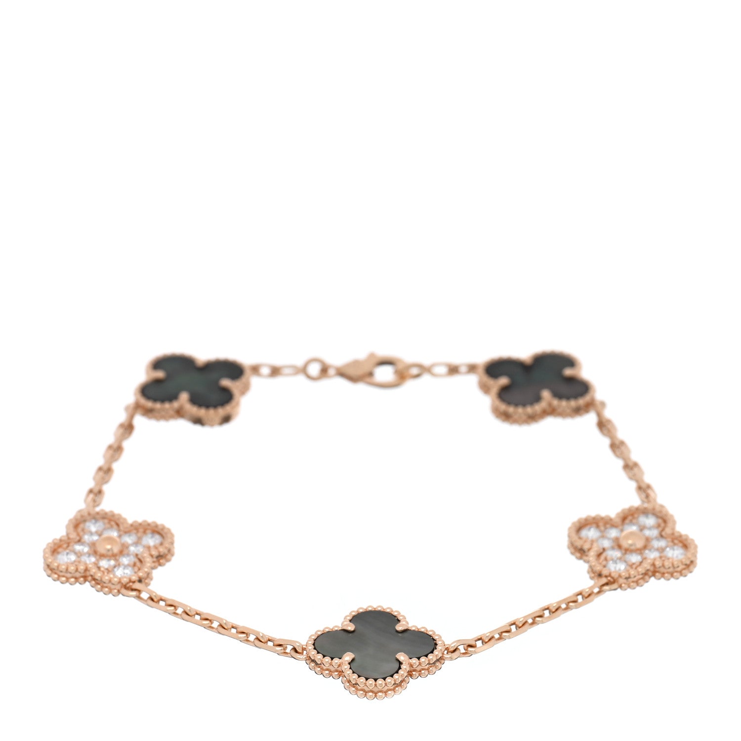 Van Cleef & Arpels 18K Rose Gold Diamond Gray Mother of Pearl 5 Motifs Vintage Alhambra Bracelet 1 of 4