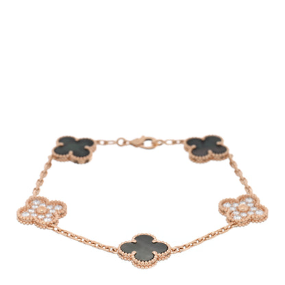 Van Cleef & Arpels 18K Rose Gold Diamond Gray Mother of Pearl 5 Motifs Vintage Alhambra Bracelet 1 of 4