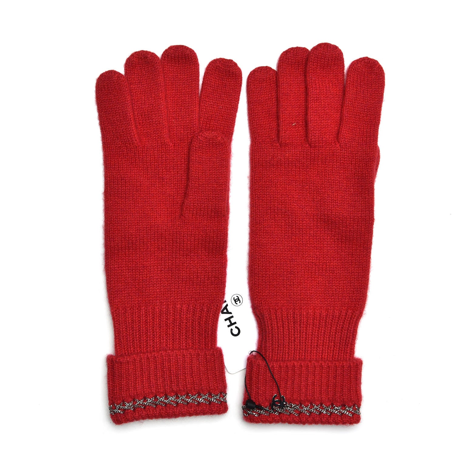 Chanel Cashmere CC Chain Gloves Red 2 of 3