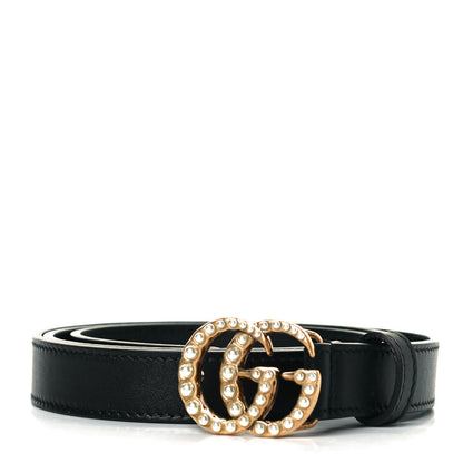 Gucci Calfskin Pearl Double G 20mm Belt 85 34 Black Cream 1 of 4