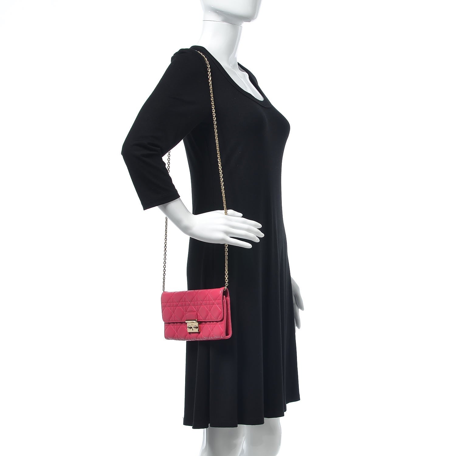 Christian Dior Lambskin Cannage Miss Dior Chain Wallet Fuchsia 2 of 11