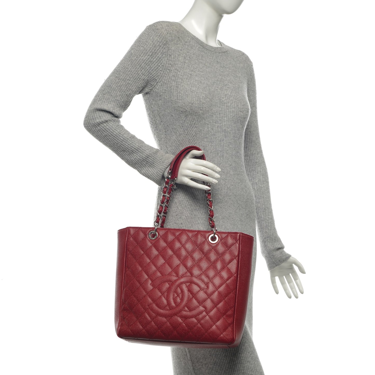 Caviar Quilted Vertical Grand Shopping Tote GST Red