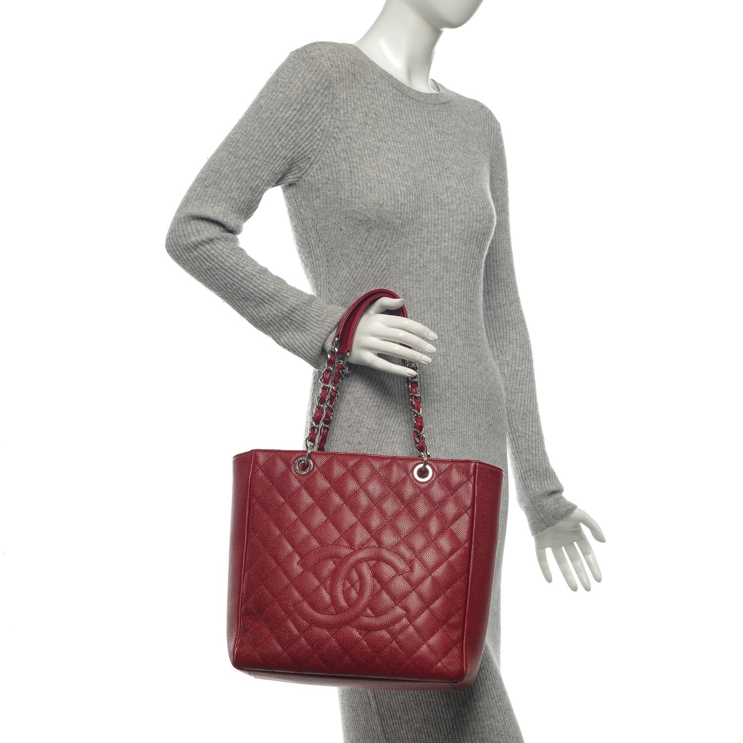 Chanel Caviar Quilted Vertical Grand Shopping Tote GST Red 2 of 7