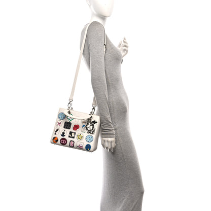 Christian Dior Smooth Calfskin Patch Embellished Medium Lady Dior White 2 of 12