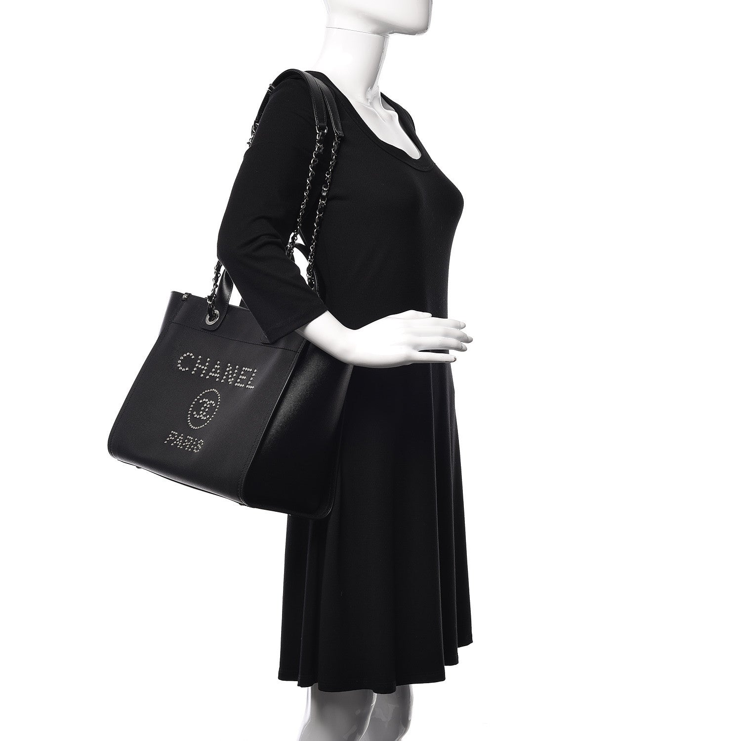 Chanel Caviar Small Studded Deauville Tote Black 3 of 11