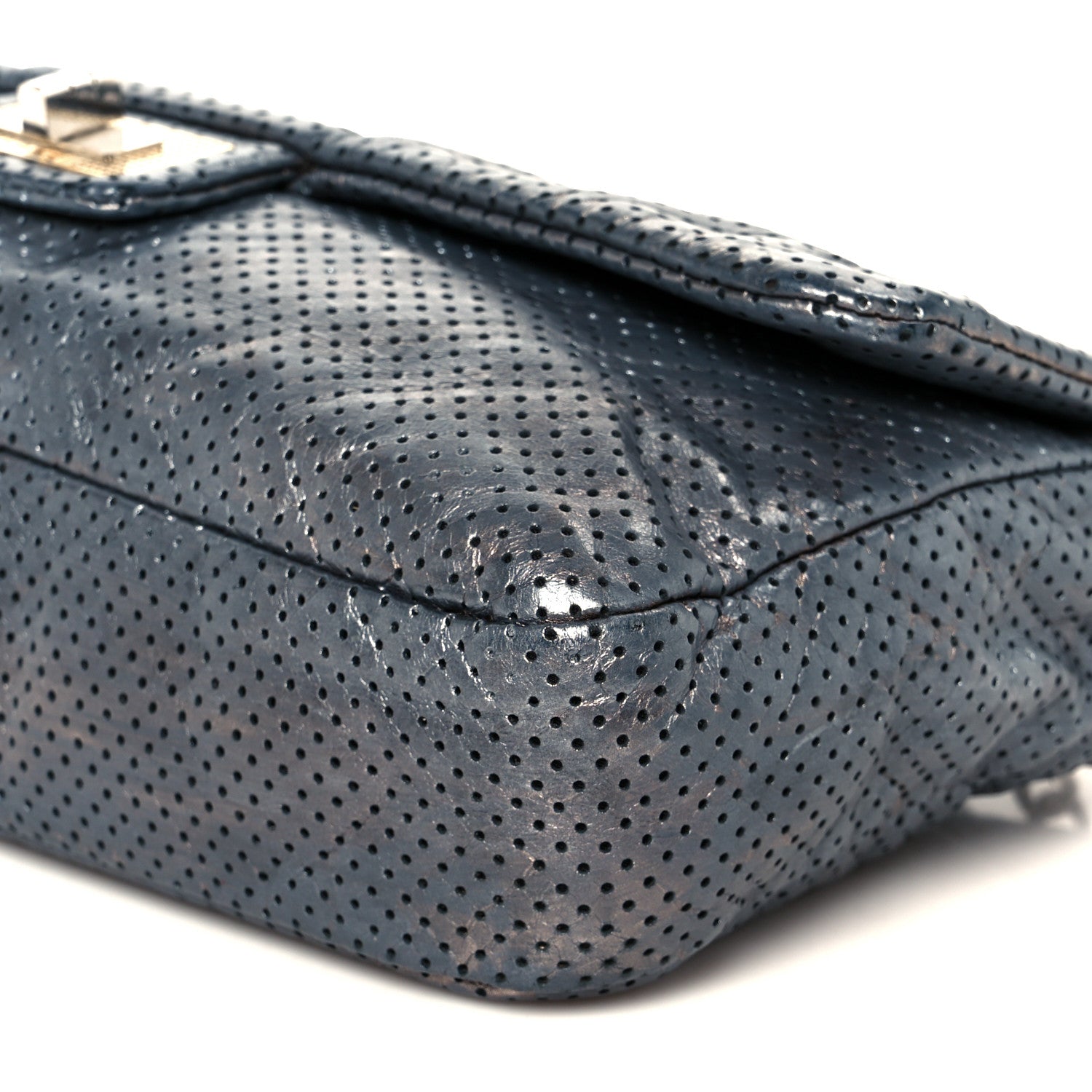 Chanel Metallic Crackled Calfskin Perforated Drill Flap Silver 10 of 10