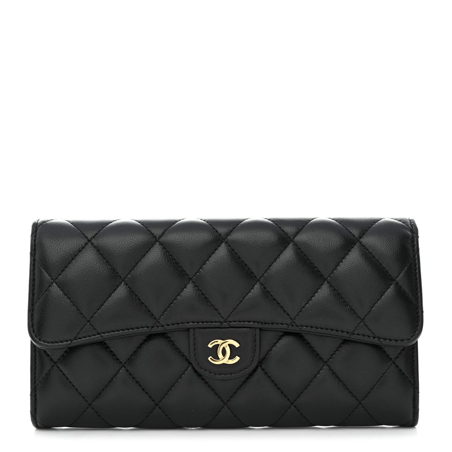 Chanel Lambskin Quilted Large Gusset Flap Wallet Black 1 of 9