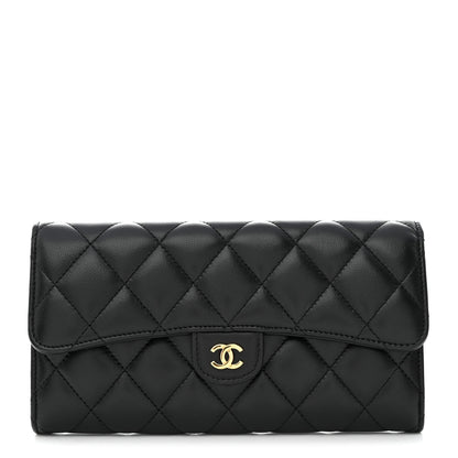 Chanel Lambskin Quilted Large Gusset Flap Wallet Black 1 of 9