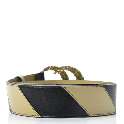 Gucci Calfskin Striped Textured Double G 50mm Belt 85 34 Black Beige 2 of 3