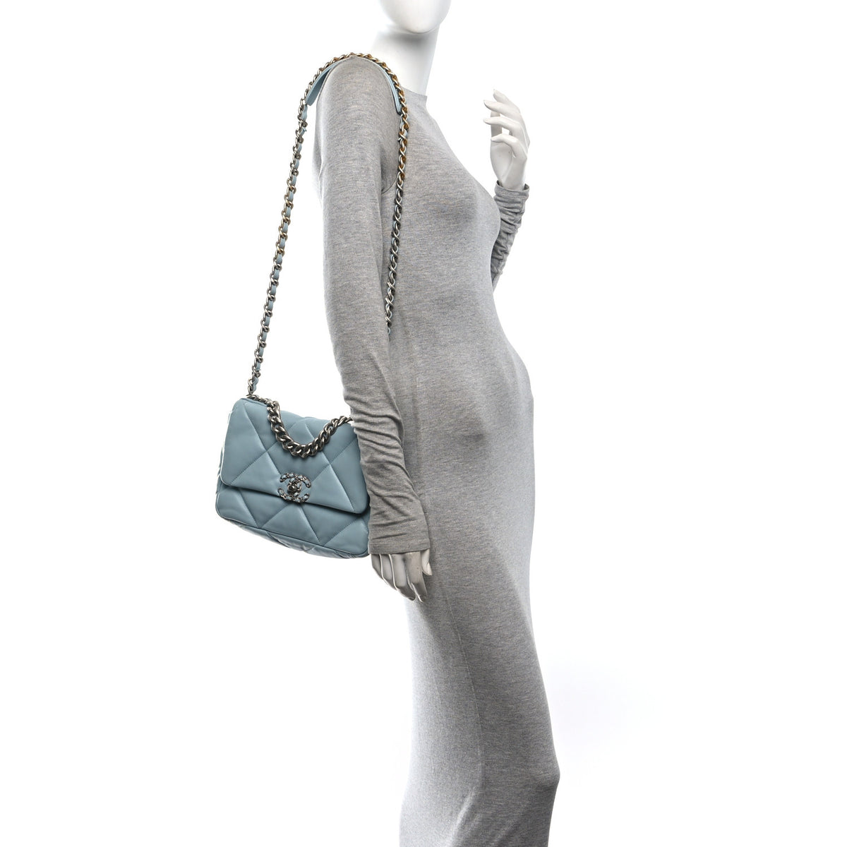 Lambskin Quilted Medium Chanel 19 Flap Light Blue