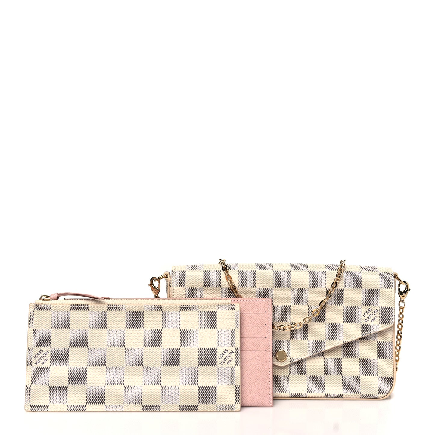 Damier Azur Pochette Felicie Chain Wallet Rose Ballerine