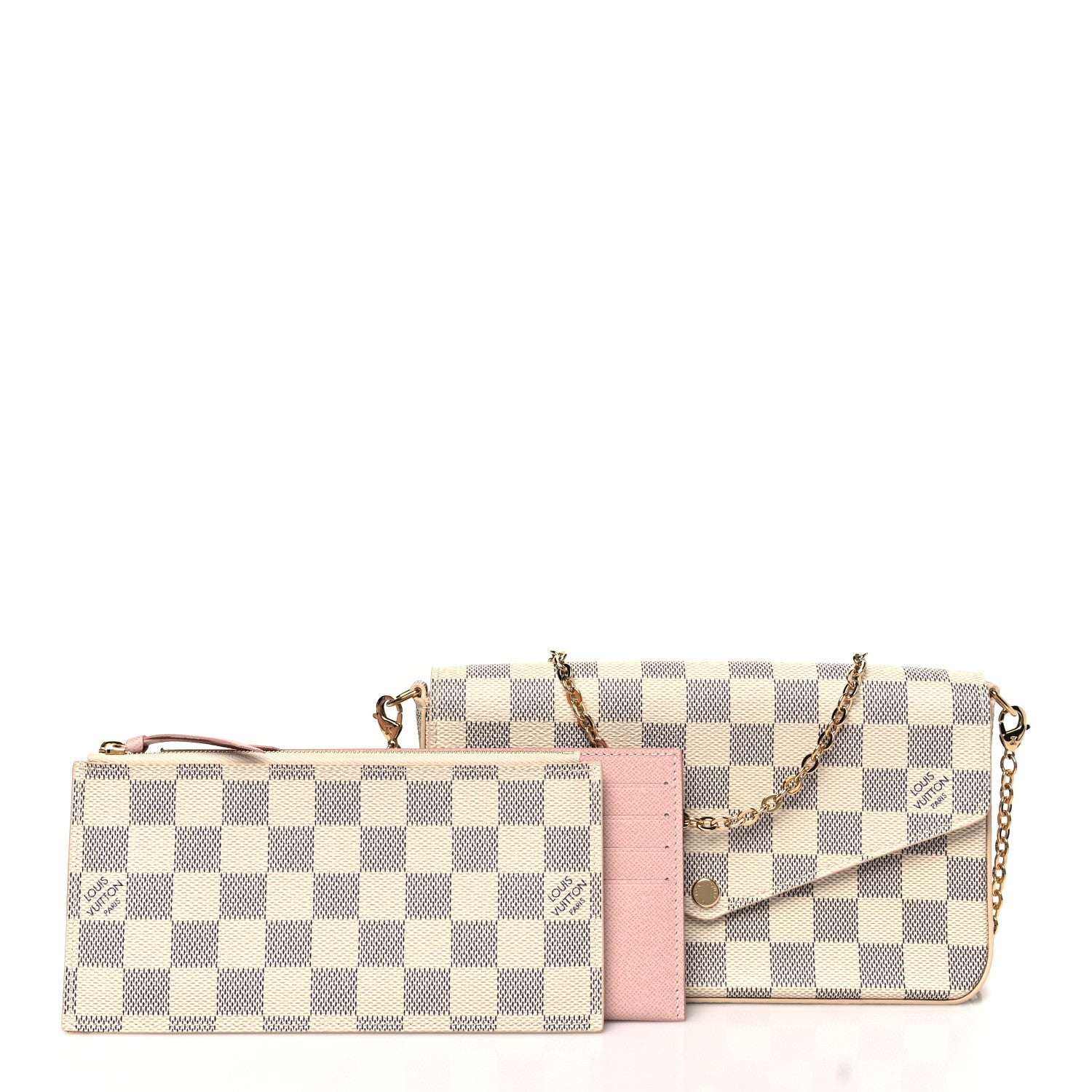 Louis Vuitton Damier Azur Pochette Felicie Chain Wallet Rose Ballerine 3 of 10
