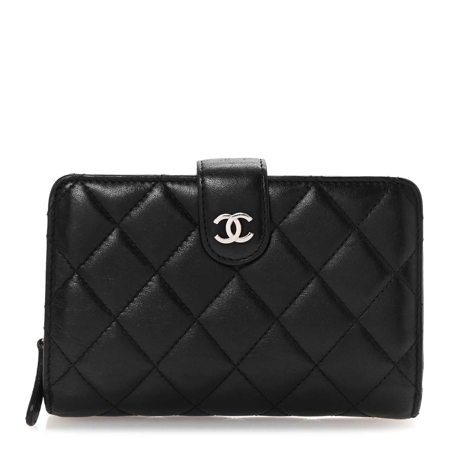 Lambskin Quilted Zipped Pocket Wallet Black