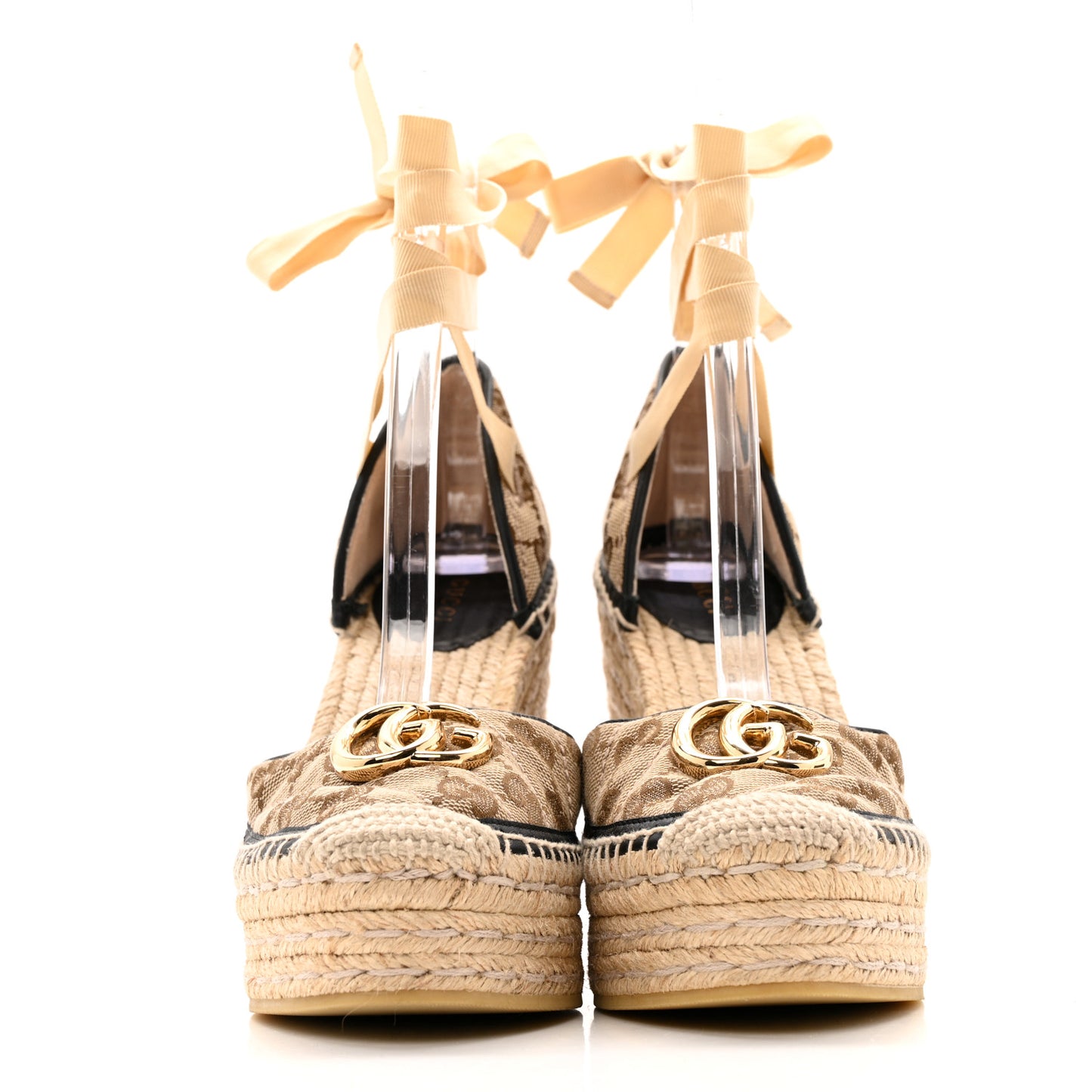 Monogram Matelasse GG Marmont Ankle Wrap Platform 35/120mm Espadrille Wedges 37 Beige Ebony Black Sand Storm