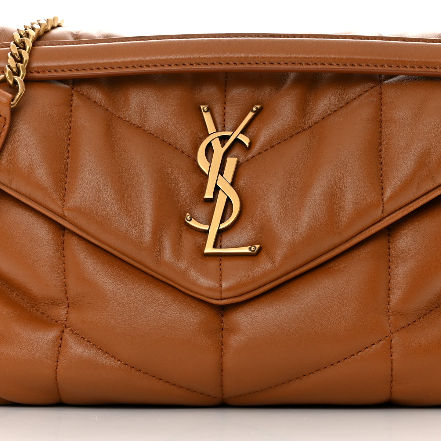 Lambskin Quilted Small Loulou Puffer Monogram Chain Satchel Dark Honey