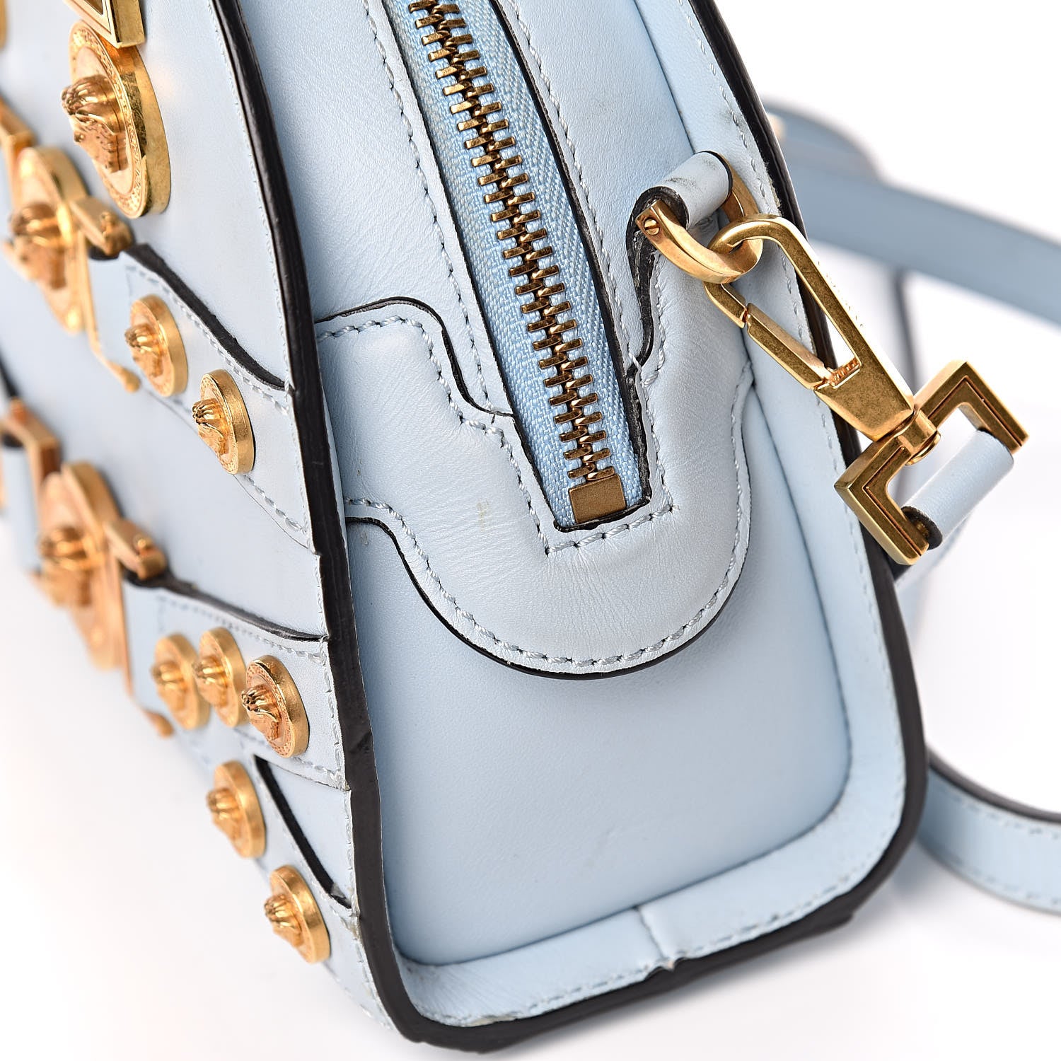 Versace Calfskin Small Medallion Tribute Bowling Bag Blue 11 of 12