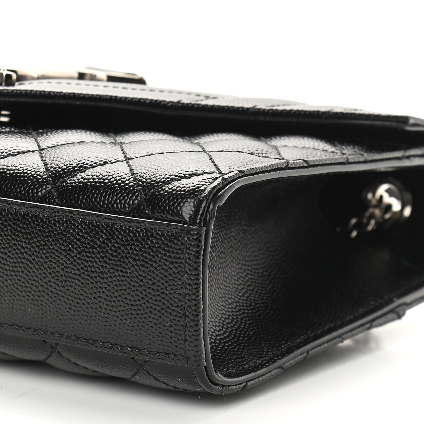 Grain De Poudre Textured Mixed Matelasse Triquilt Small Monogram Satchel Black