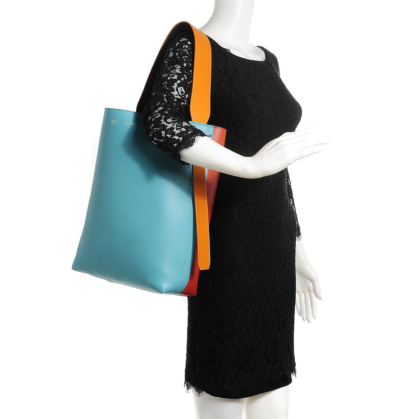 Shiny Smooth Calfskin Small Bi-Color Twisted Cabas Antarctic Brick