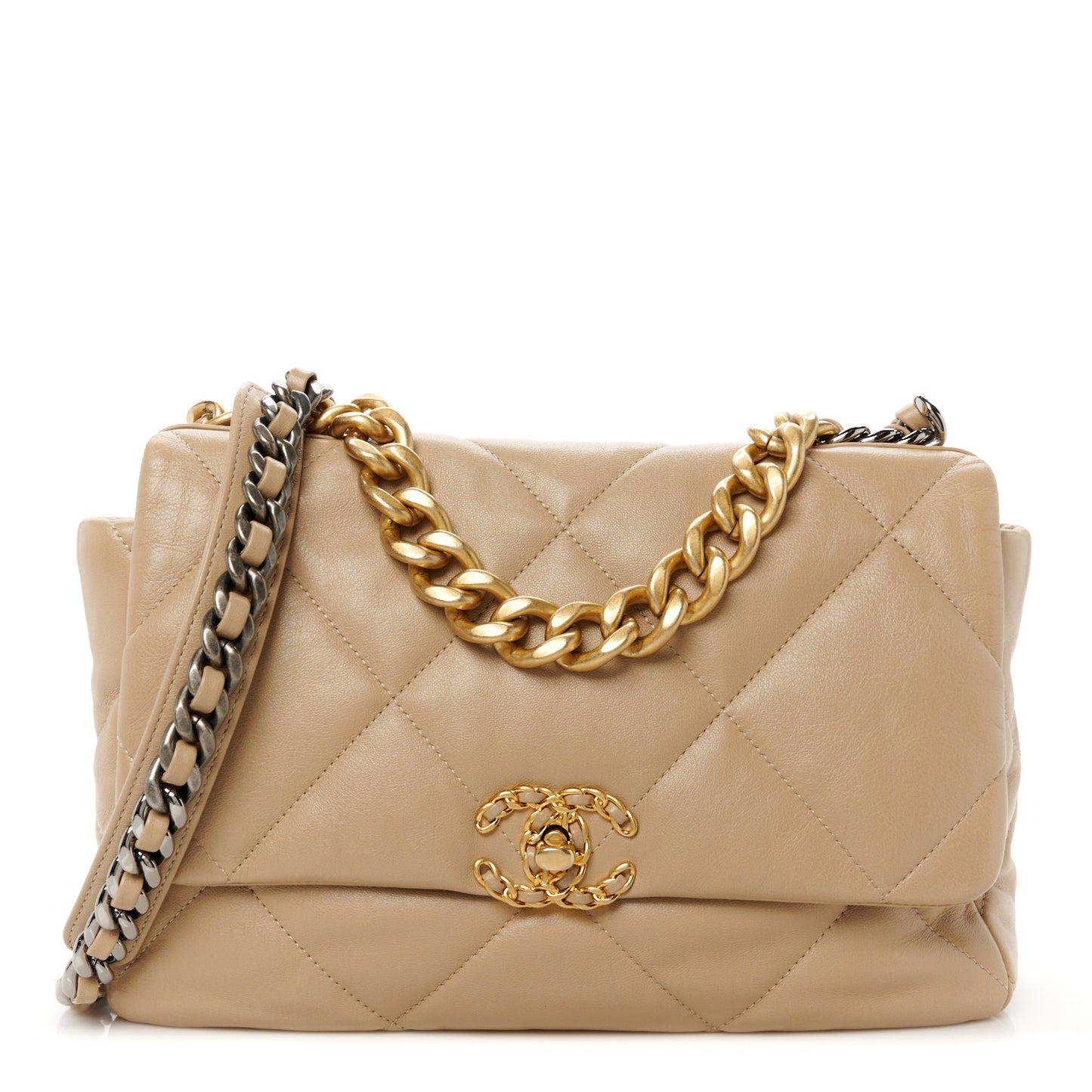 Lambskin Quilted Large Chanel 19 Flap Dark Beige