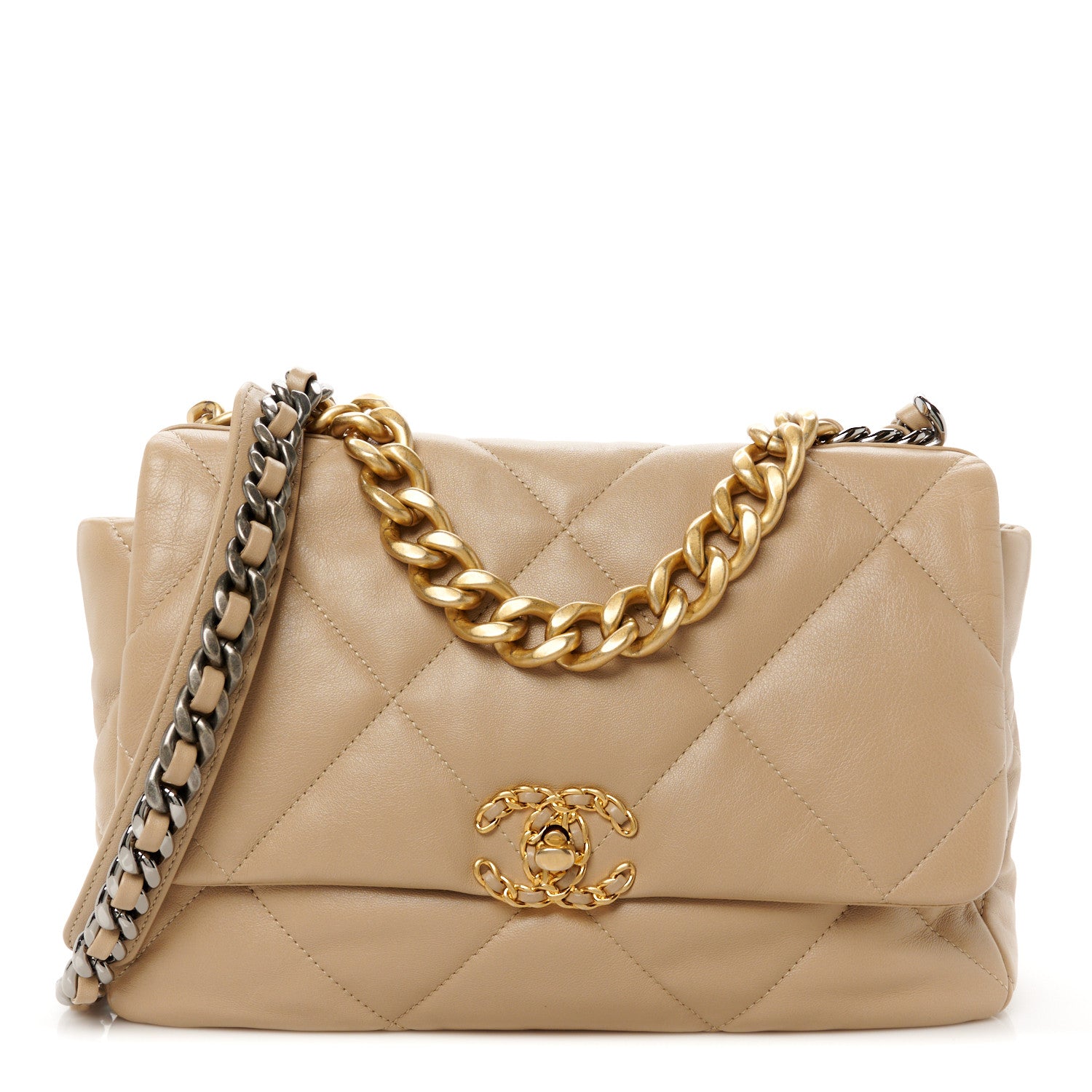 Chanel Lambskin Quilted Large Chanel 19 Flap Dark Beige 1 of 10