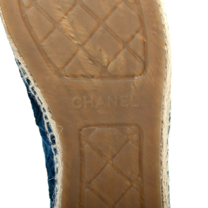 Chanel Velvet Grosgrain Quilted Camellia CC Espadrilles 38 Navy Black 6 of 10