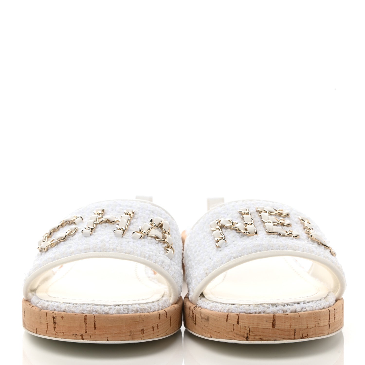 Chanel Tweed Cork CC Chain Mule Sandal 41 White 2 of 9