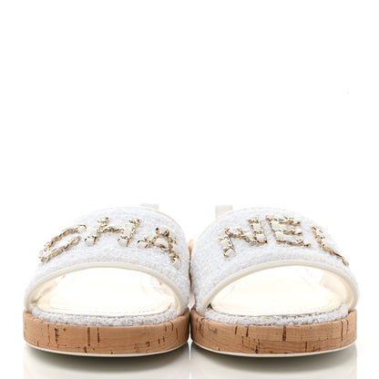 Chanel Tweed Cork CC Chain Mule Sandal 41 White 2 of 9