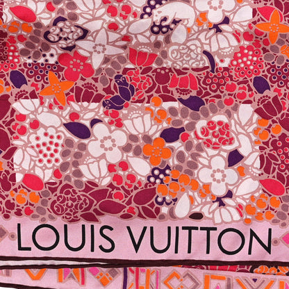 Louis Vuitton Silk Floral Print Square Scarf Pink 2 of 3