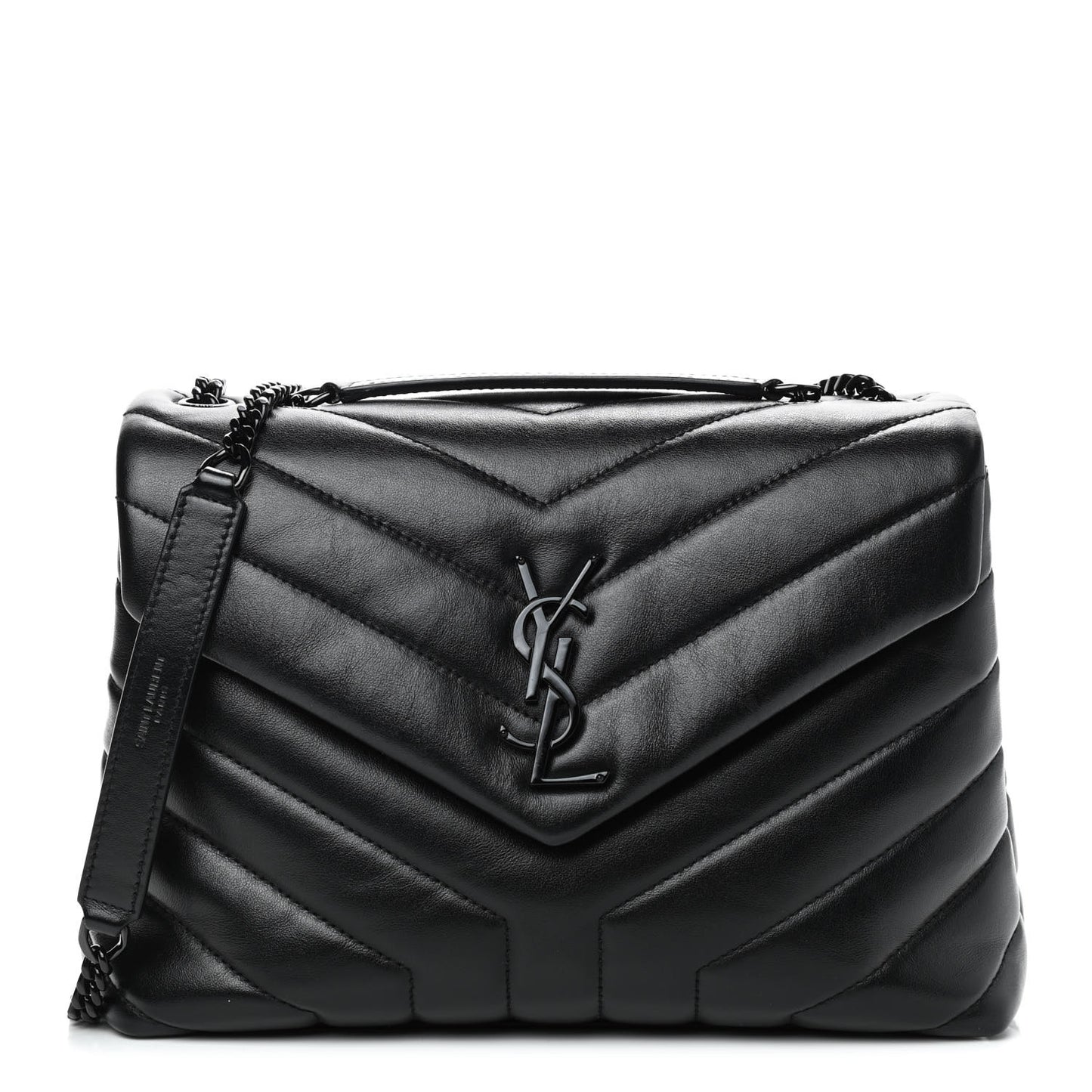 Calfskin Y Quilted Monogram Small Loulou Chain Satchel Black