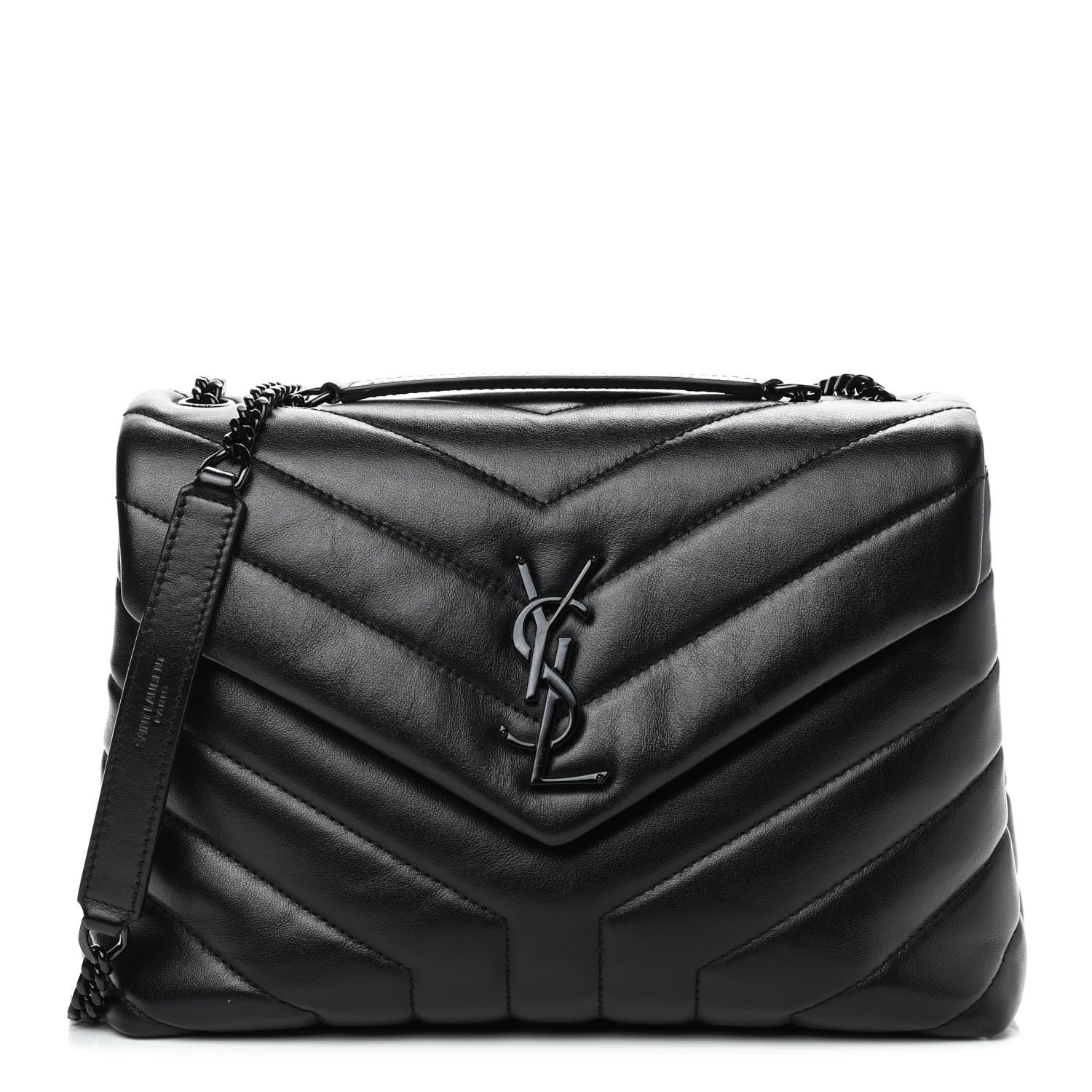 Saint Laurent Calfskin Y Quilted Monogram Small Loulou Chain Satchel Black 1 of 10